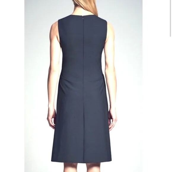 MM Lafleur Eleanor Dress 16 Midnight Navy Blue Twist Ruched A Line Minimalist - Picture 2 of 12